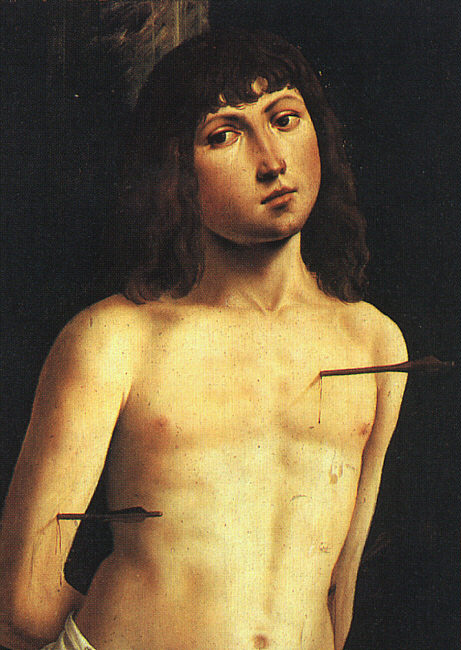 Lorenzo Costa: Sebastian, 1490/91, Galleria degli Uffizi in Florenz